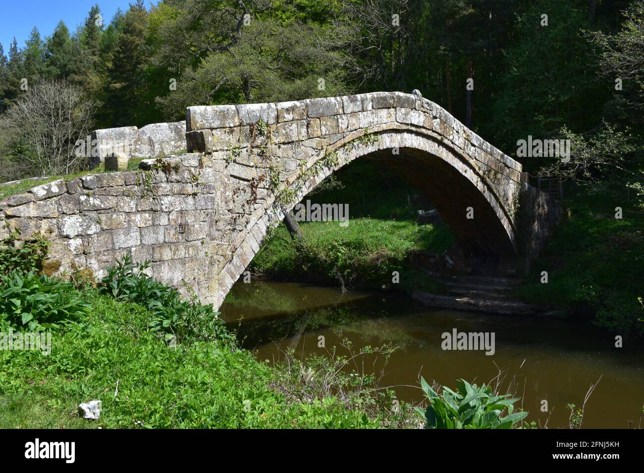 Historic look at Beggar's bridge over the river Esk in Glaisdale ...
