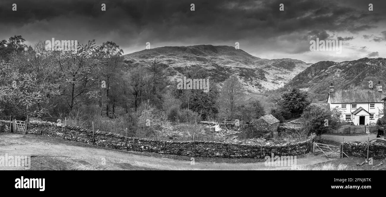 Traditional English Lake district farm building, Local stone built with ...