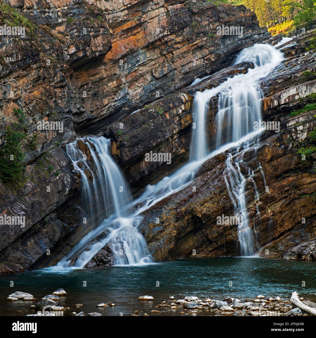 Cameron Falls in Waterton Lakes National Park exposes some of the