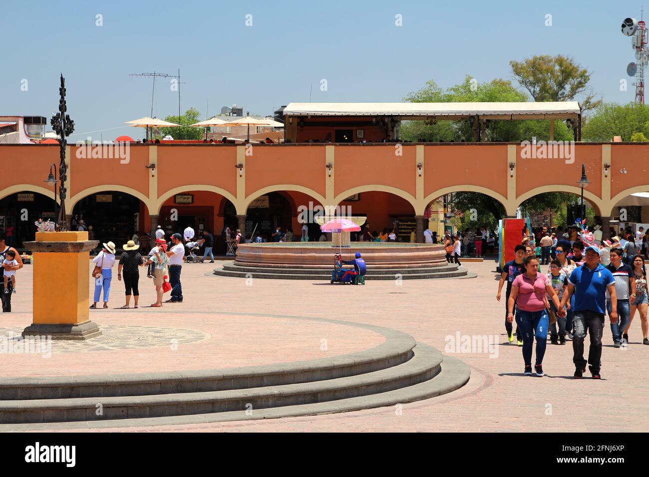 Miguel Hidalgo square in Tequisquiapan, Queretaro, Mexico. Plaza Miguel Hidalgo. Stock Photo
