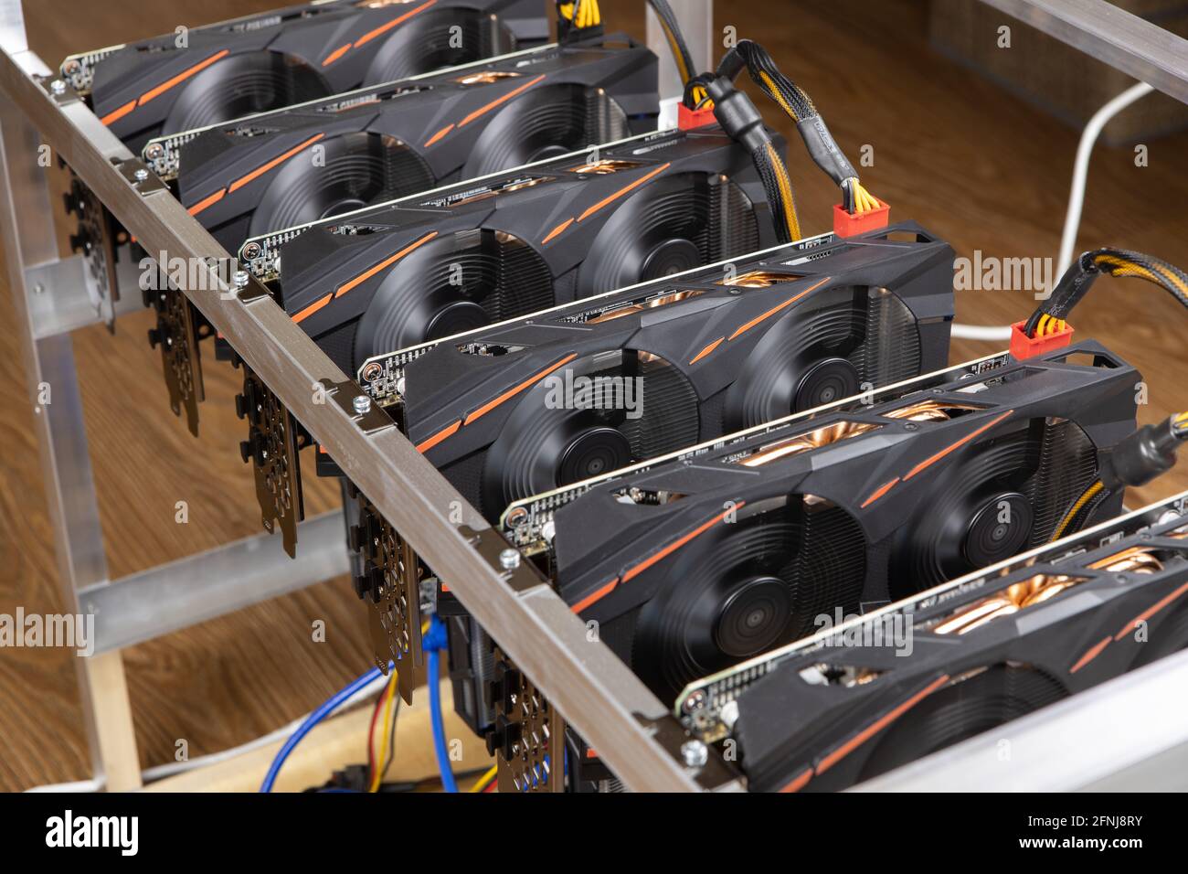 Cryptocurrency mining farm, extraction of bitcoins, ethereum. Fans spinning  on video cards, close-up. Selective soft focus. Digital money concept, e-c  Stock Photo - Alamy