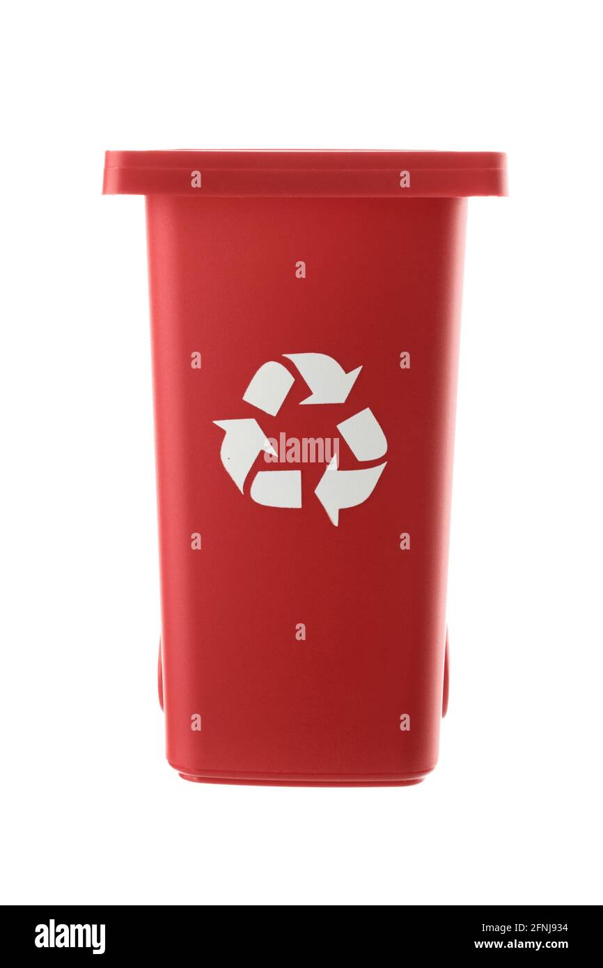 Plastic red trash can isolated on white background Stock Photo Alamy