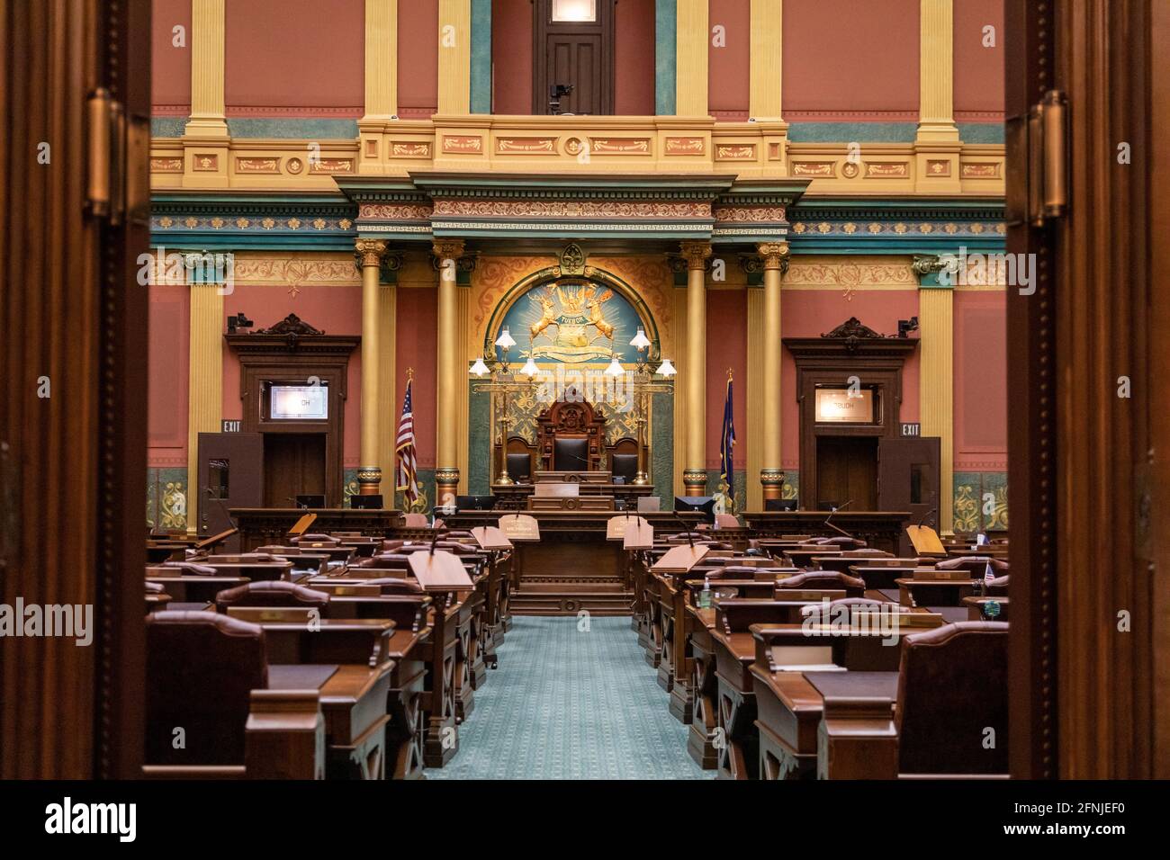 Lansing, Michigan - The House of Representatives chamber in the Michigan State Capitol. Stock Photo