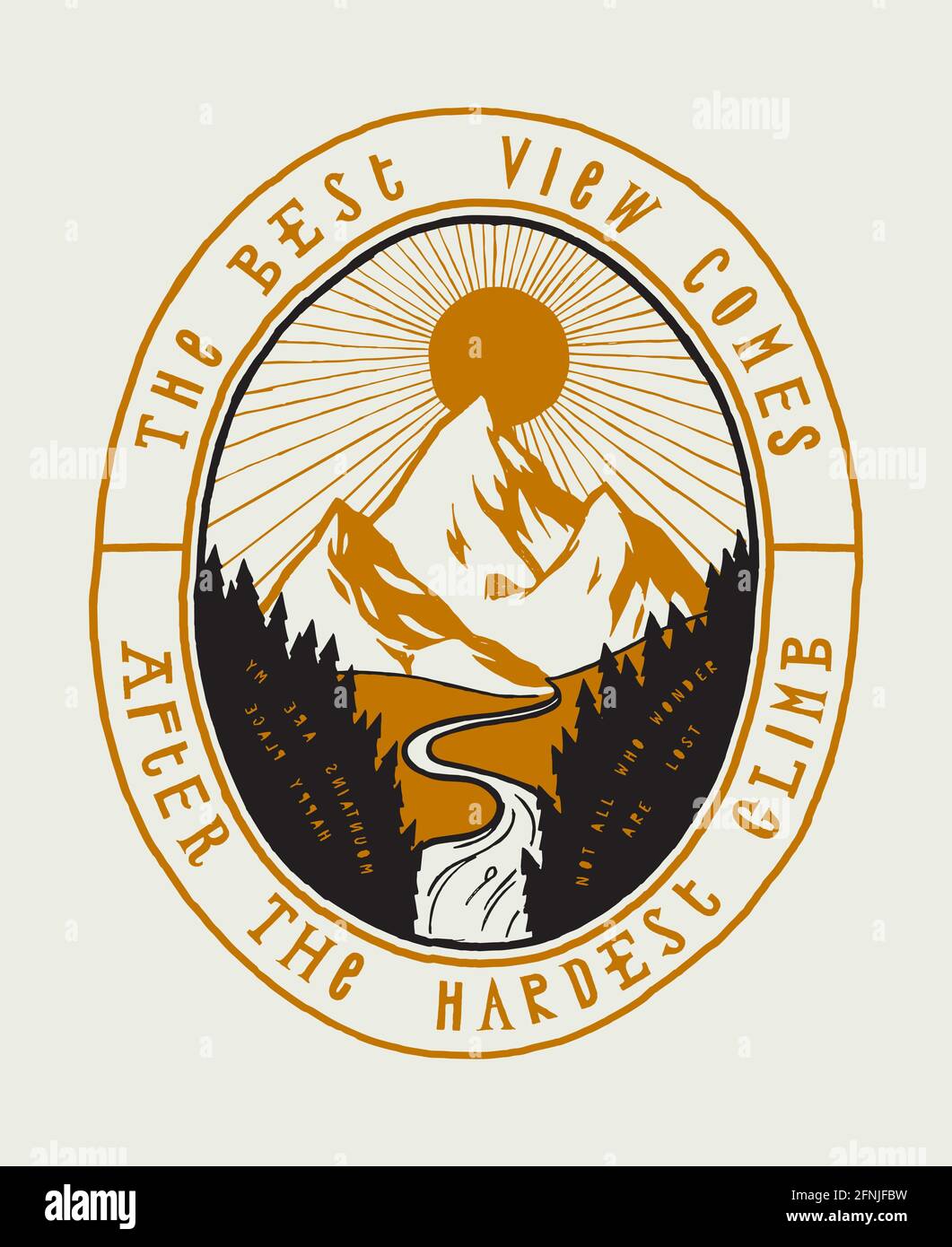 The best view comes after the hardest climb - vintage ice covered mountain peak climbing typography silk-screen t-shirt design Stock Vector