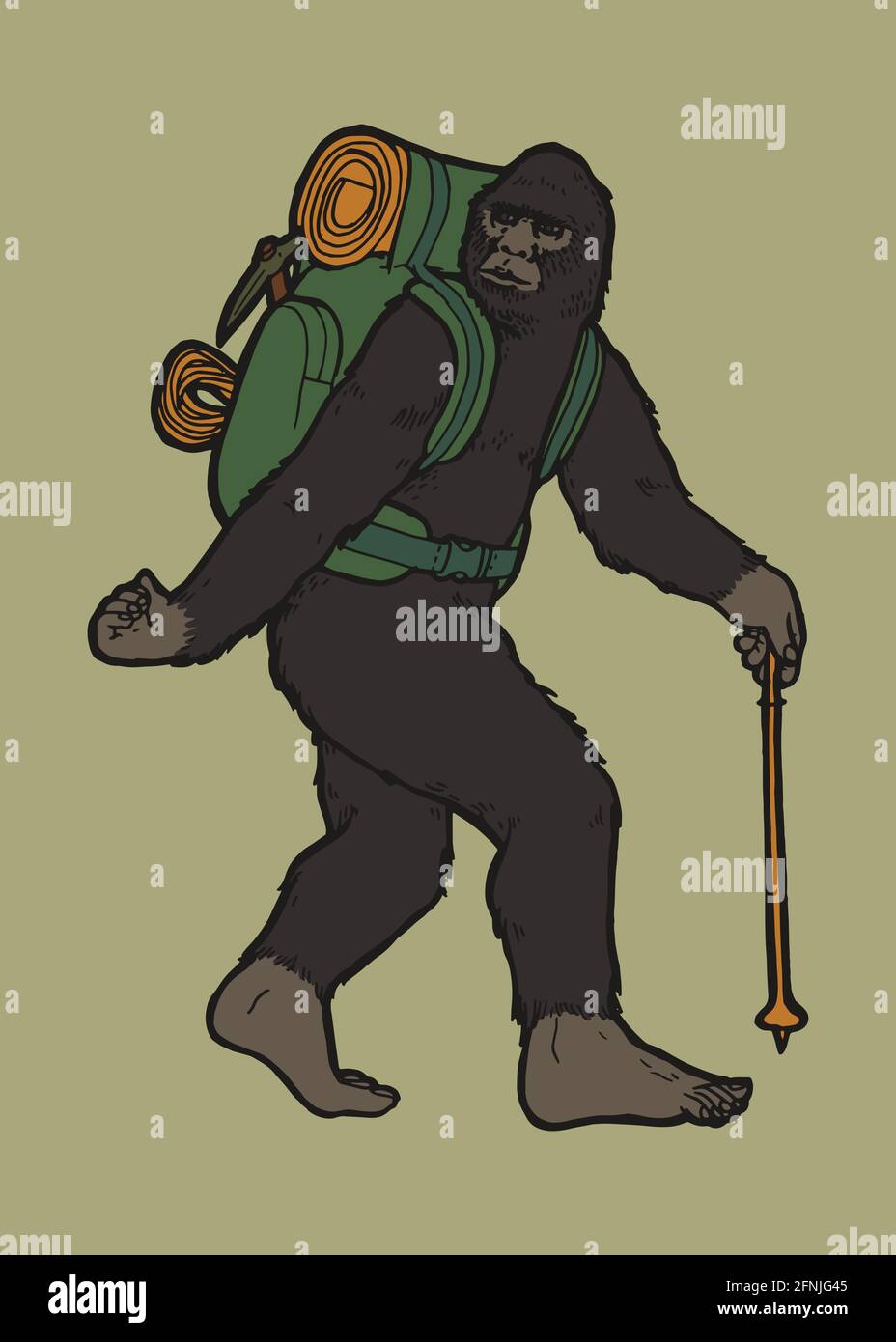 https://c8.alamy.com/comp/2FNJG45/bigfoot-hiker-mystical-sasquatch-character-with-backpack-and-trekking-poles-yeti-traveler-isolated-2FNJG45.jpg