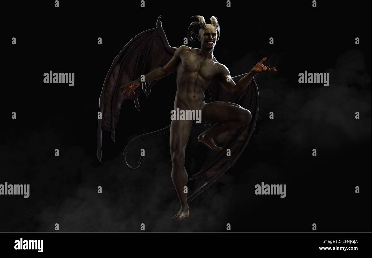 Fantasy 3d Illustration of Demon and Devil and Dark Wings with Clipping Path. Stock Photo