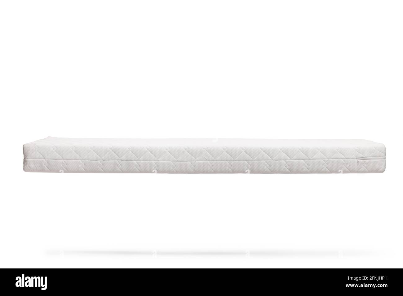 Studio shot of a white mattress floating isolated on white background