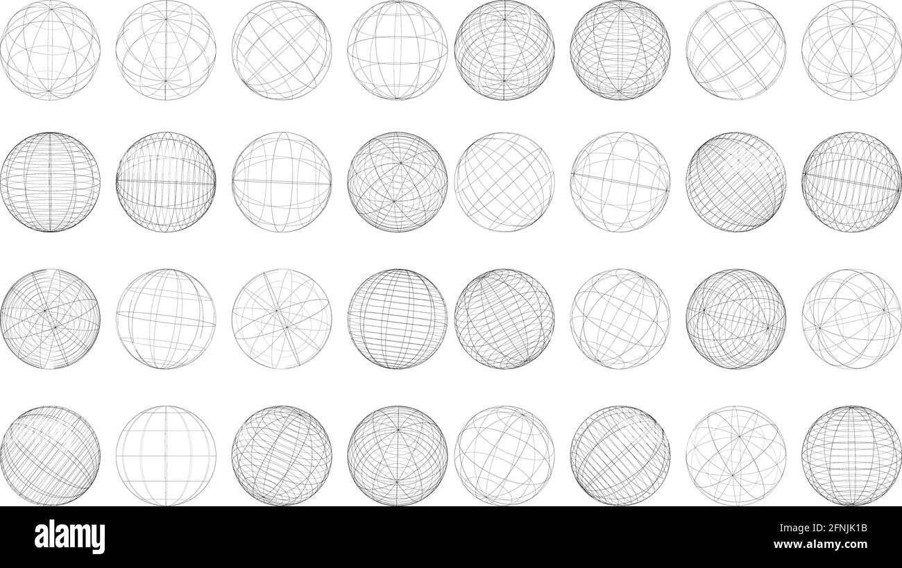 Wireframe, grid, mesh sphere set of 32 pieces – Stock vector ...