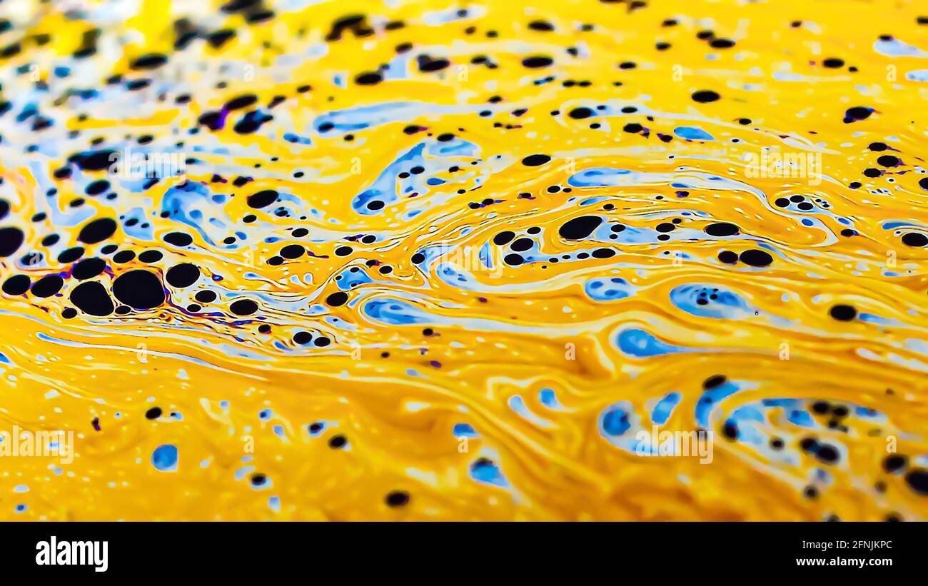 Beautiful psychedelic abstractions on the surface soap bubbles. Stock Photo