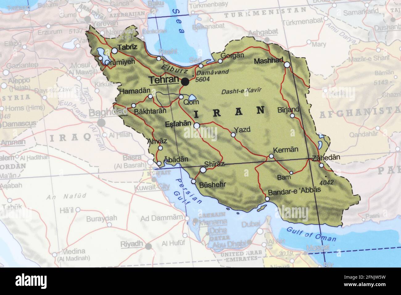 Map of Iran highlighted from the outline Stock Photo