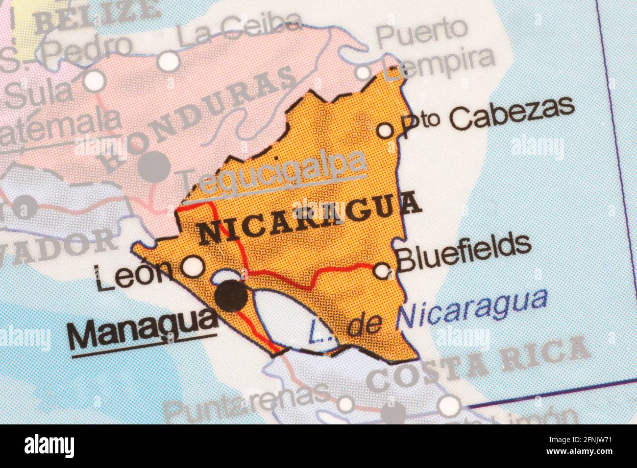 Map of Nicaragua highlighted from the