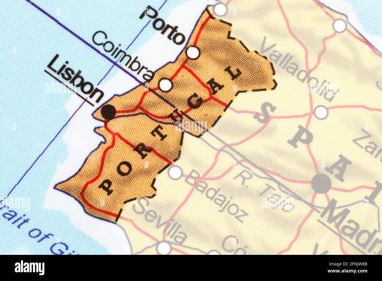 Map of Portugal highlighted from the outline Stock Photo