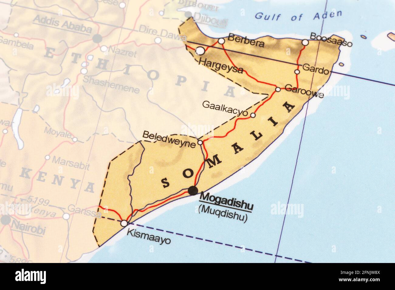 Map of Somalia highlighted from the outline Stock Photo