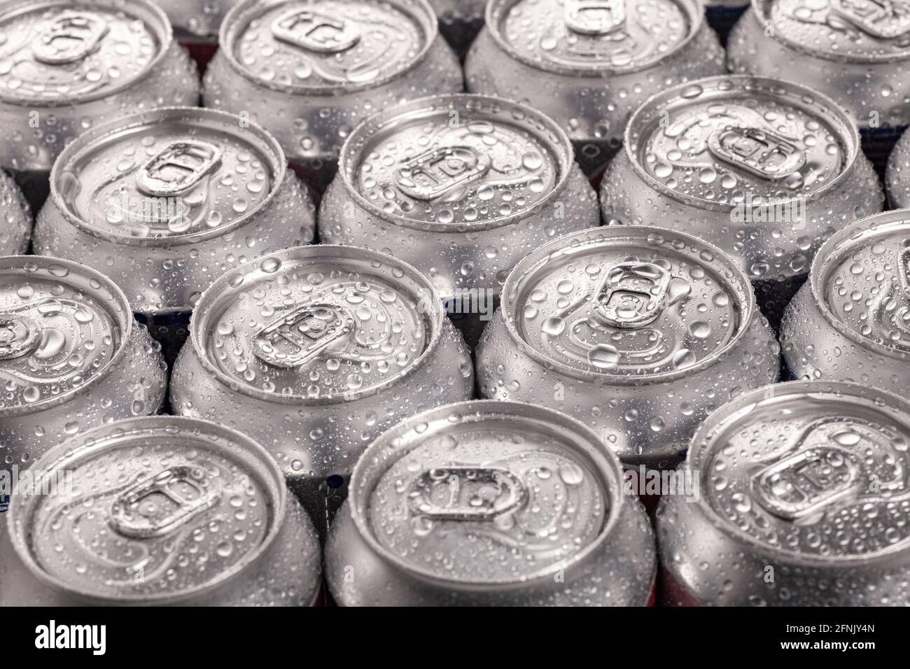 Cold drink cans with condensation Stock Photo