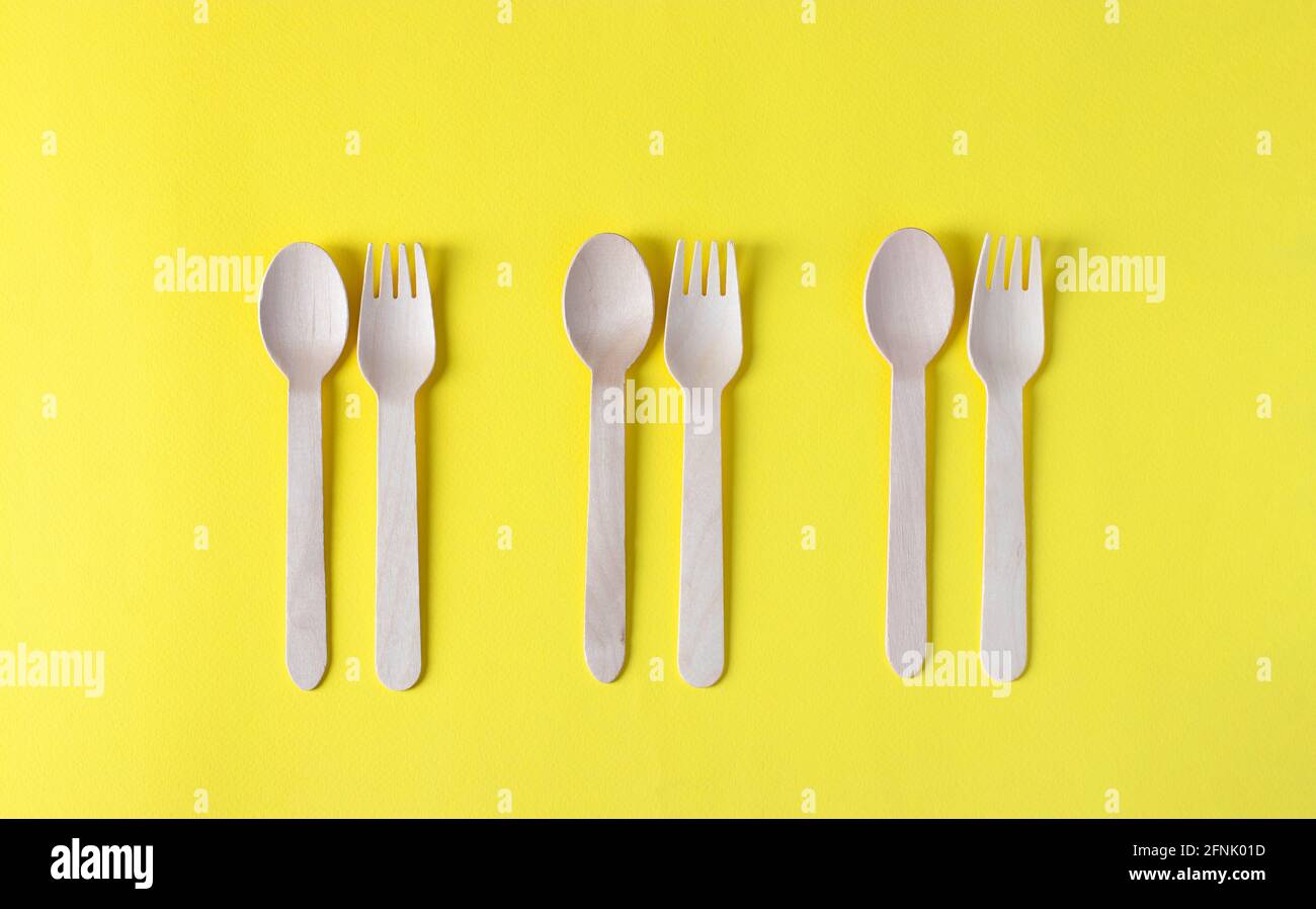 Wooden forks and spoons, eco friendly disposable kitchenware utensils