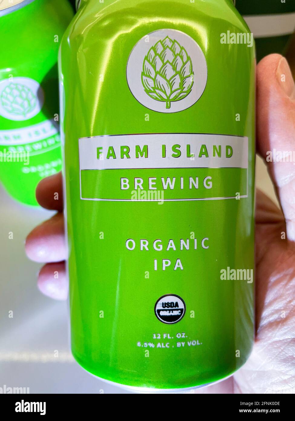 Farm Island Brewing produces an Organic IPA, Maine, USA Stock Photo