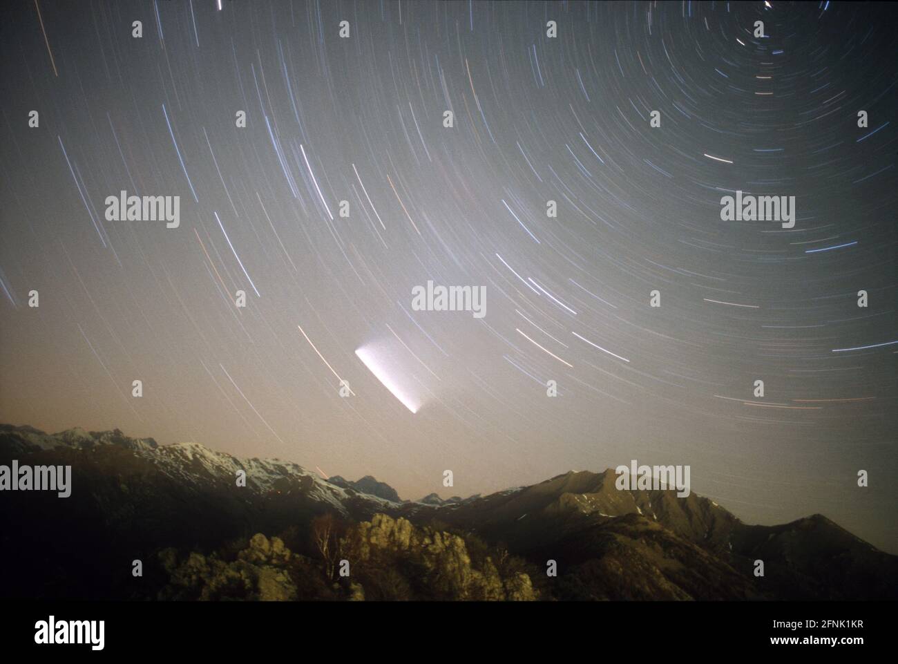 Hale Bopp comet in the sky of Susa Valley, Italy Stock Photo