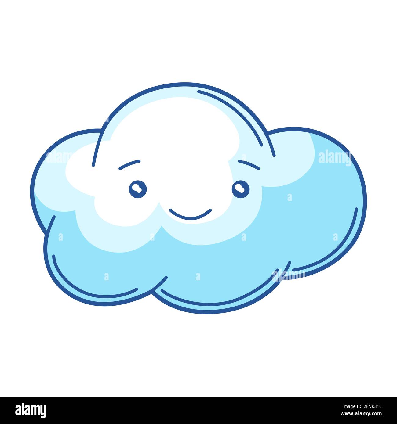 Illustration of cute kawaii cloud. Funny seasonal child illustration. Stock Vector
