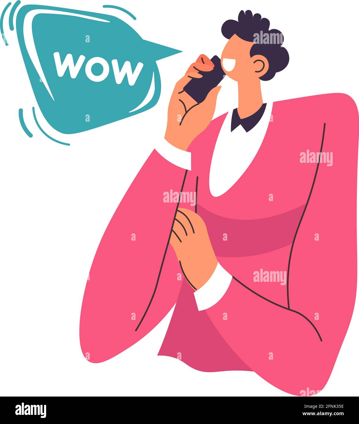 Personage talking on phone expressing surprise Stock Vector