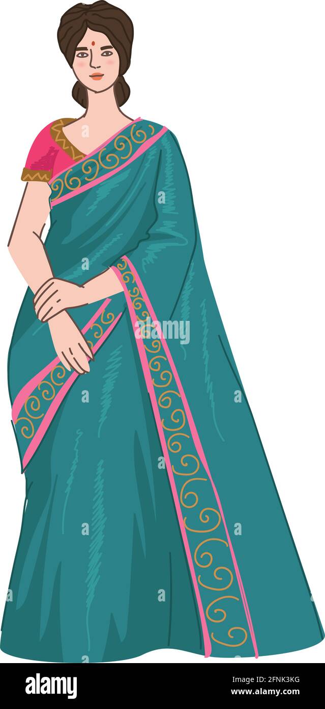 Indian woman wearing saree dress, ethnic clothes Stock Vector ...
