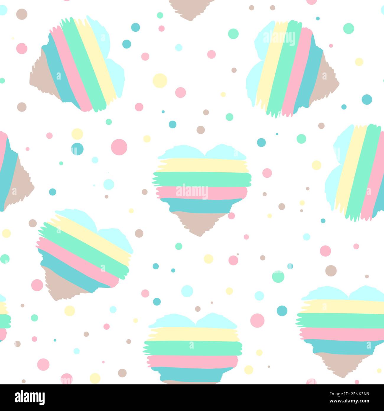 Pattern with hearts of different colors. Vector. Striped multicolored hearts, repeating pattern. Abstract background. Stock Vector