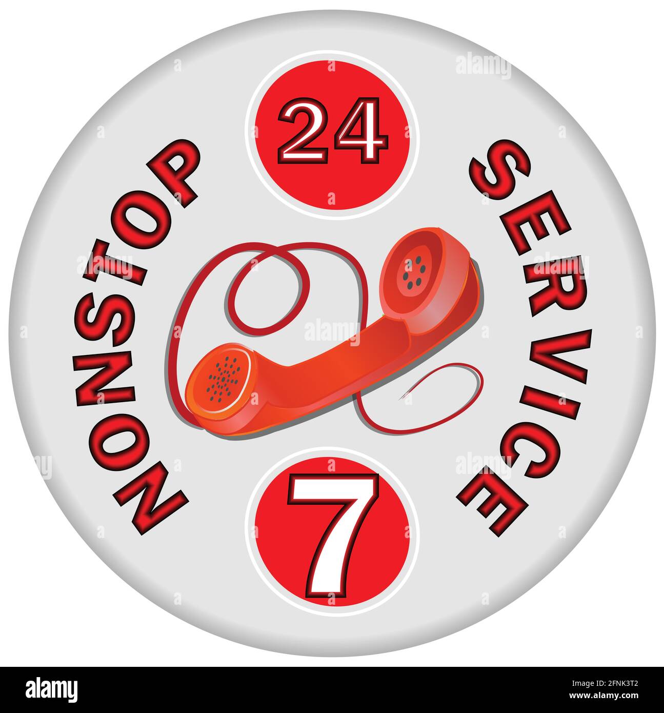 Nonstop phone service emblem in red design Stock Vector