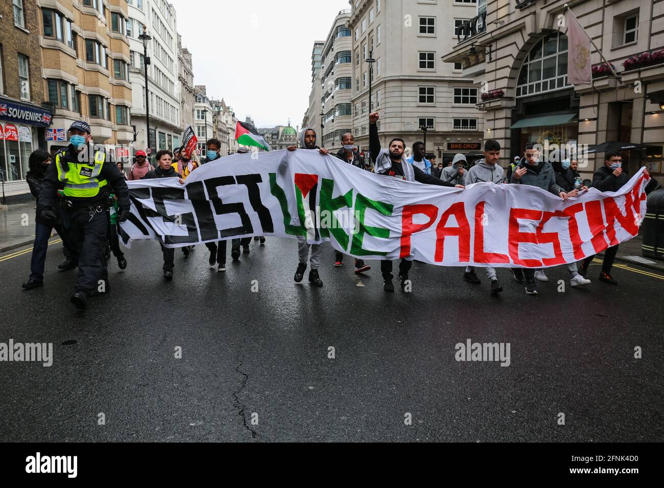 London, UK. 15 May 2021. Supporters of Palestine at the March for Palestine in Piccadilly Circus. Credit: Waldemar Sikora Stock Photo
