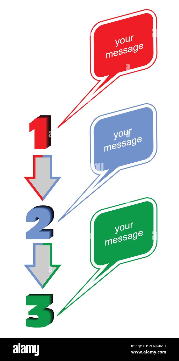 Presentation of the working process in three steps with bubbles for text placement Stock Vector