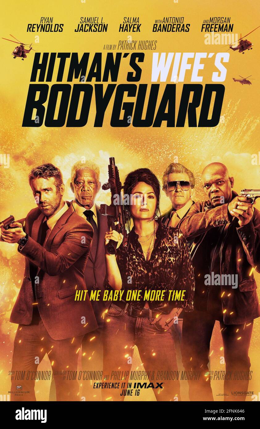 The Hitmans Wifes Bodyguard Us Poster From Left Ryan Reynolds Morgan Freeman Salma Hayek 