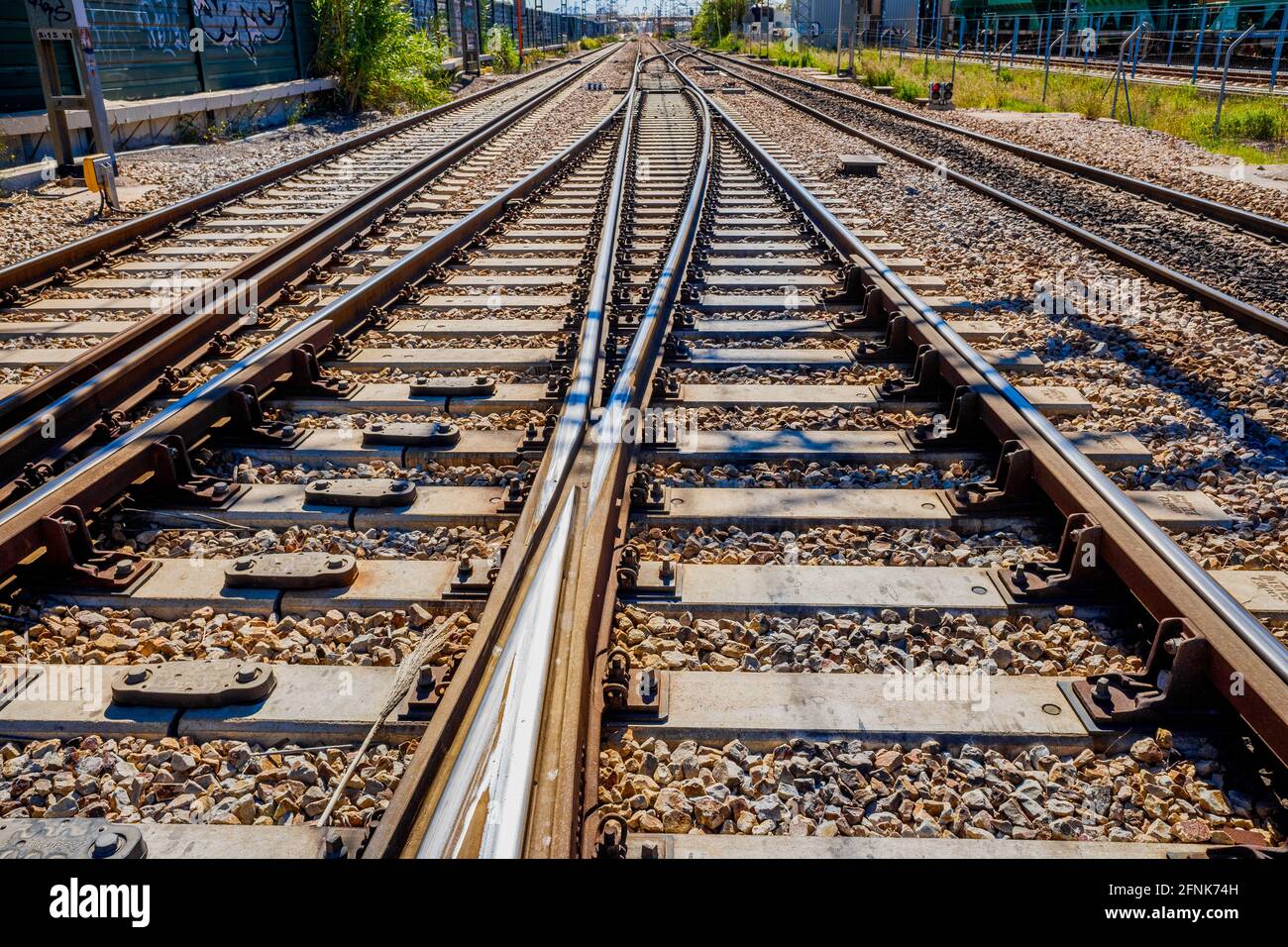 Detail of the railway system for trains before reaching an interchange