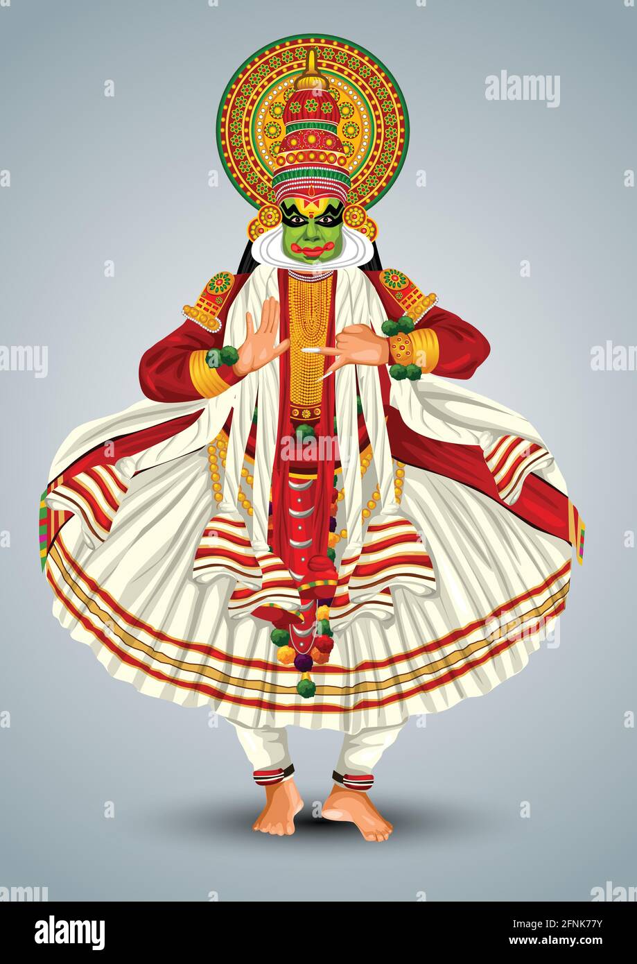 Kerala traditional folk dance kathakali full size vector illustration design Stock Vector