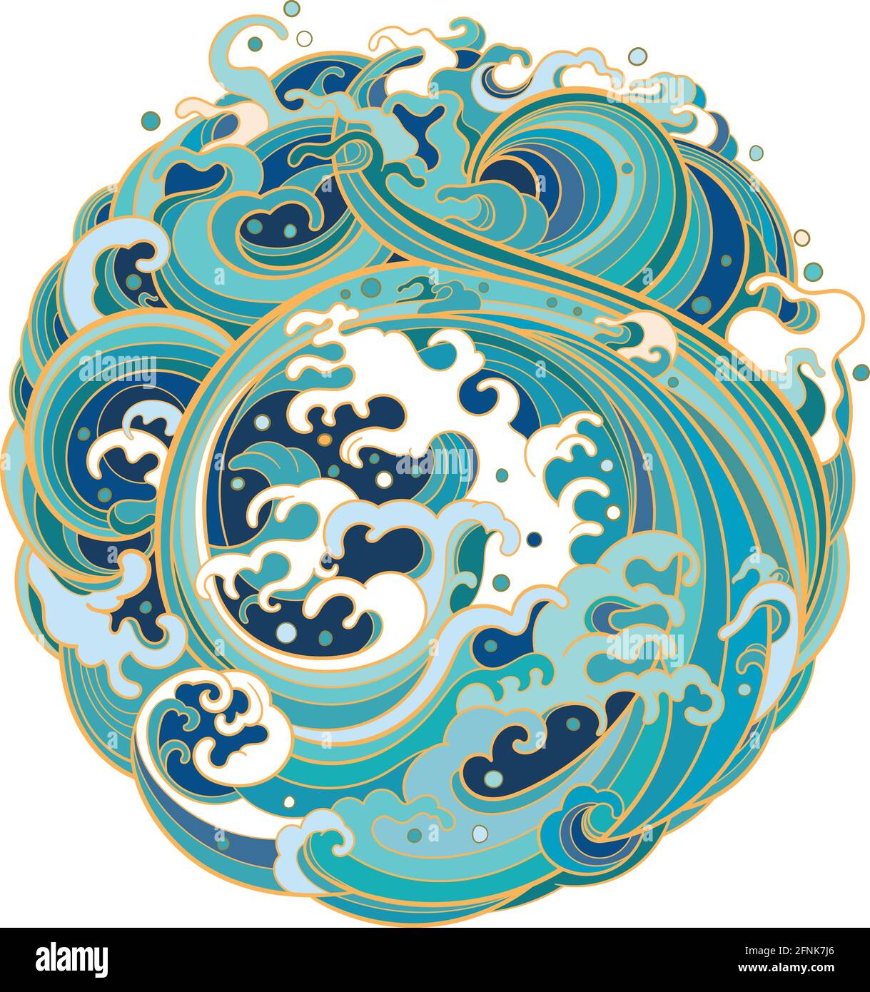 Traditional oriental sea waves in the form of a circle. Stock Vector