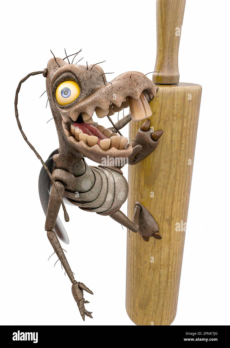 cockroach cartoon is climbing the rolling pin on close up view, 3d ...