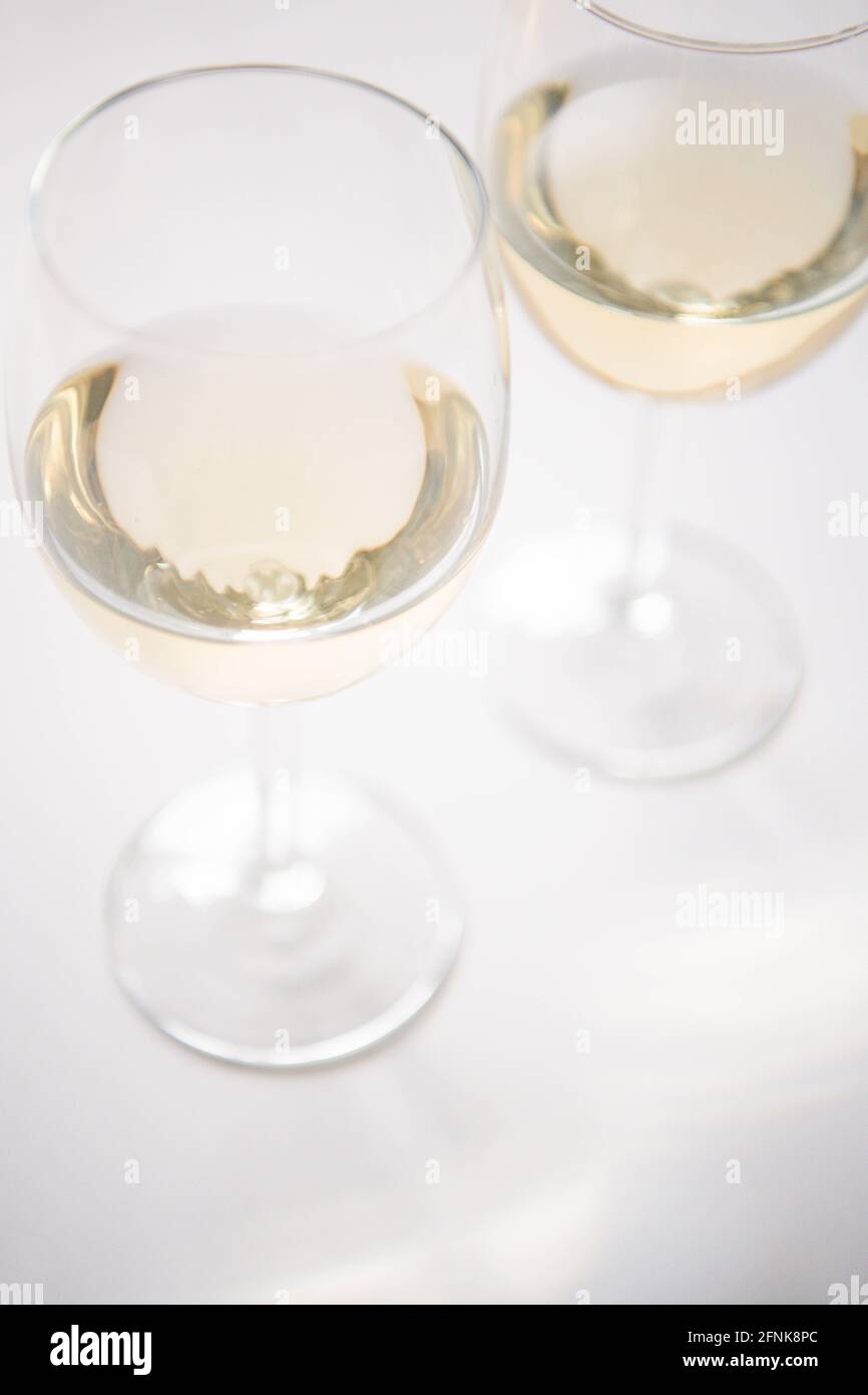 2 glasses of white wine Stock Photo Alamy