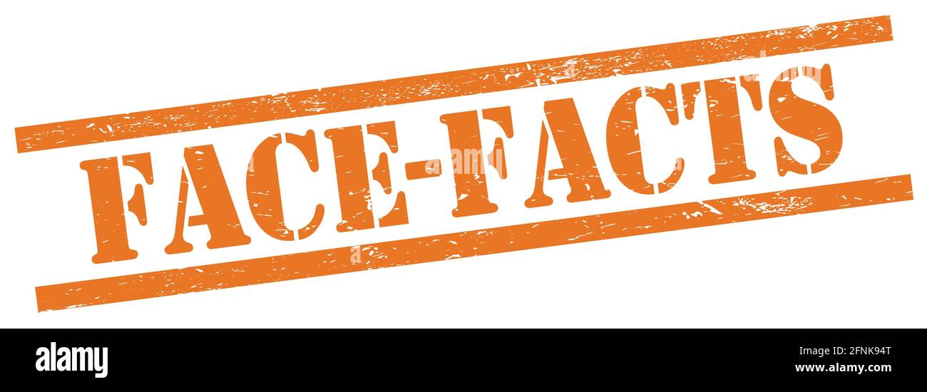 FACE-FACTS text on orange grungy rectangle vintage stamp. Stock Photo