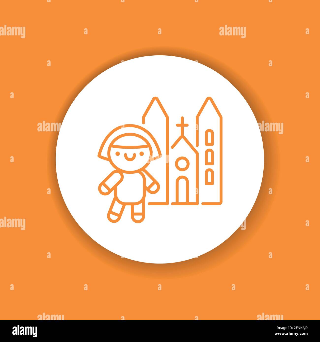 Religious Tourism Glyph Color Icon Cute Girl Near Church Kawaii Pictogram Sign For Web Page Mobile App Button Logo Vector Isolated Element Stock Vector Image Art Alamy