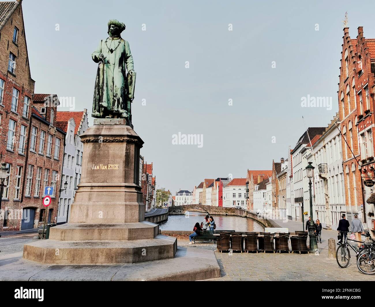 The imposing statue of the famous Belgian master painter Jan Van Eyck