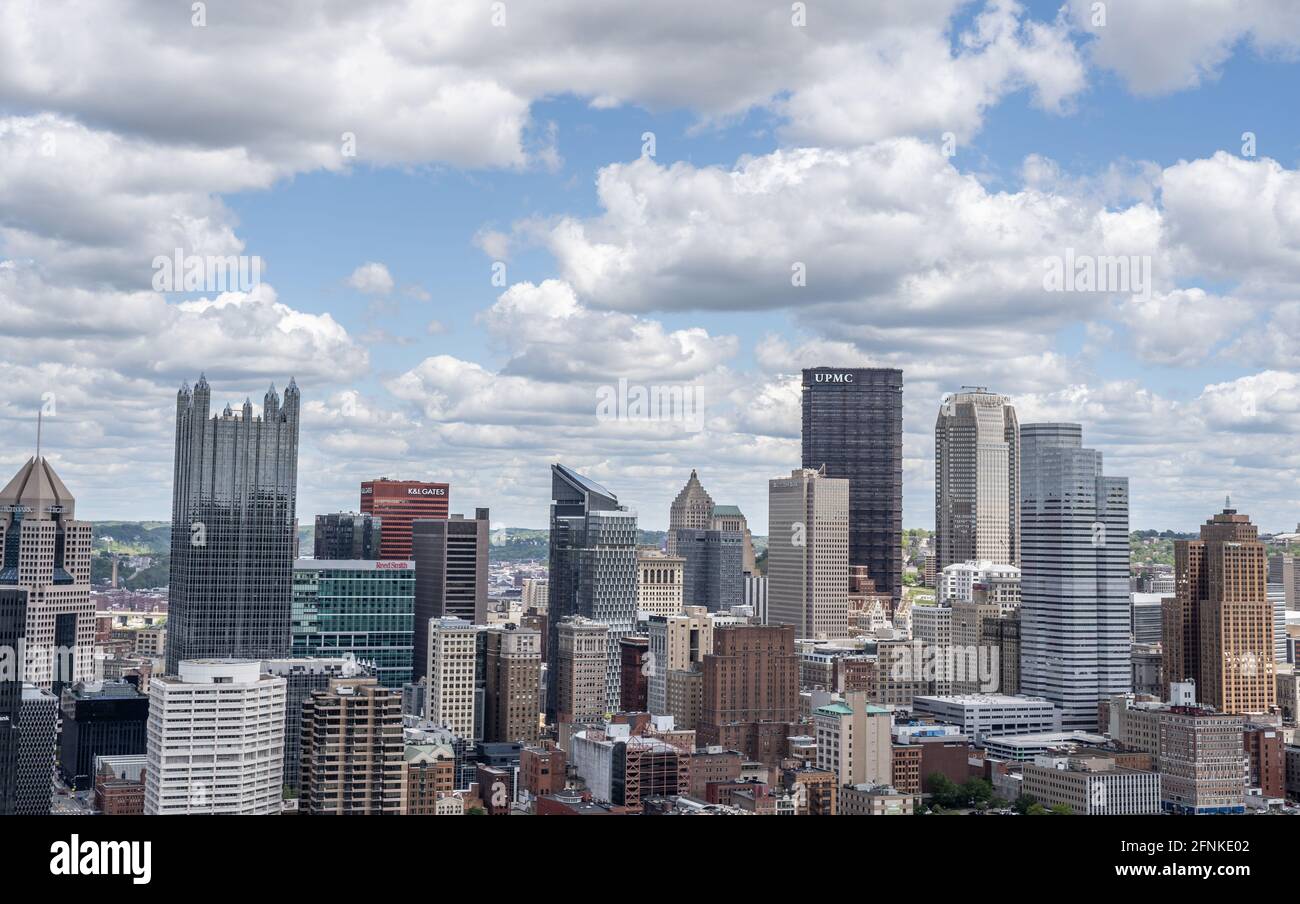 Pittsburgh, Pennsylvania, May 12, 2021- Beautiful skyline view of downtown Pittsburgh, Pa. Stock Photo