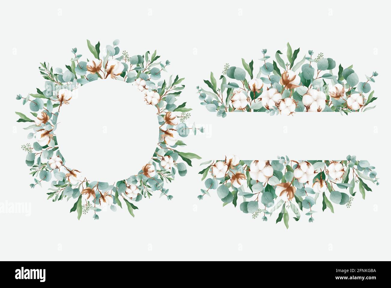 Watercolor floral frame with eucalyptus and cotton flowers Stock Vector ...