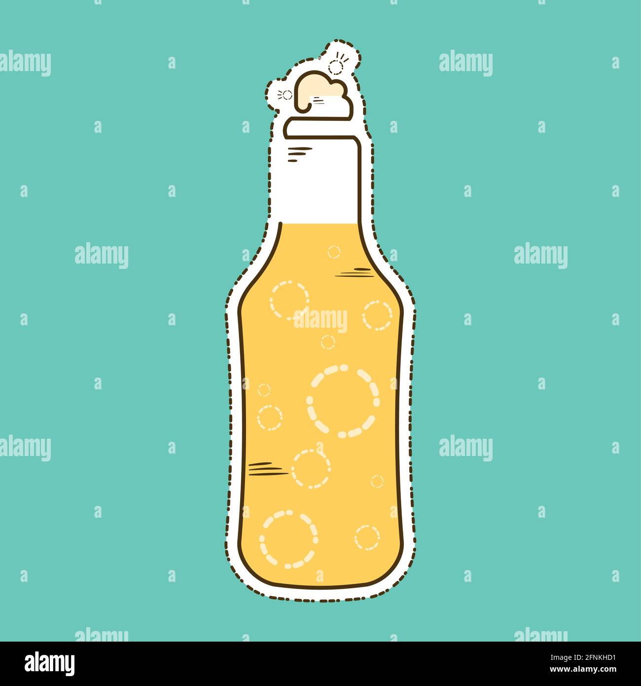 Beer bottle with foam icon within cut lines Stock Vector