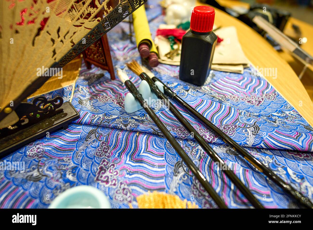 Writing tools on the desk of a Chinese calligrapher, the Four Treasures ...