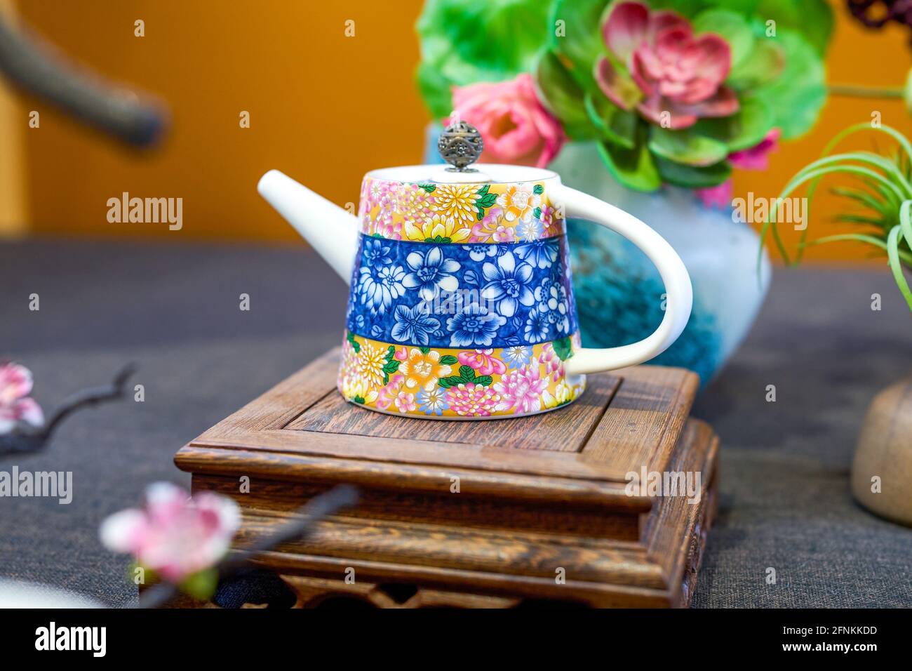 Chinese style painted teapots, cups and various tea sets Stock Photo