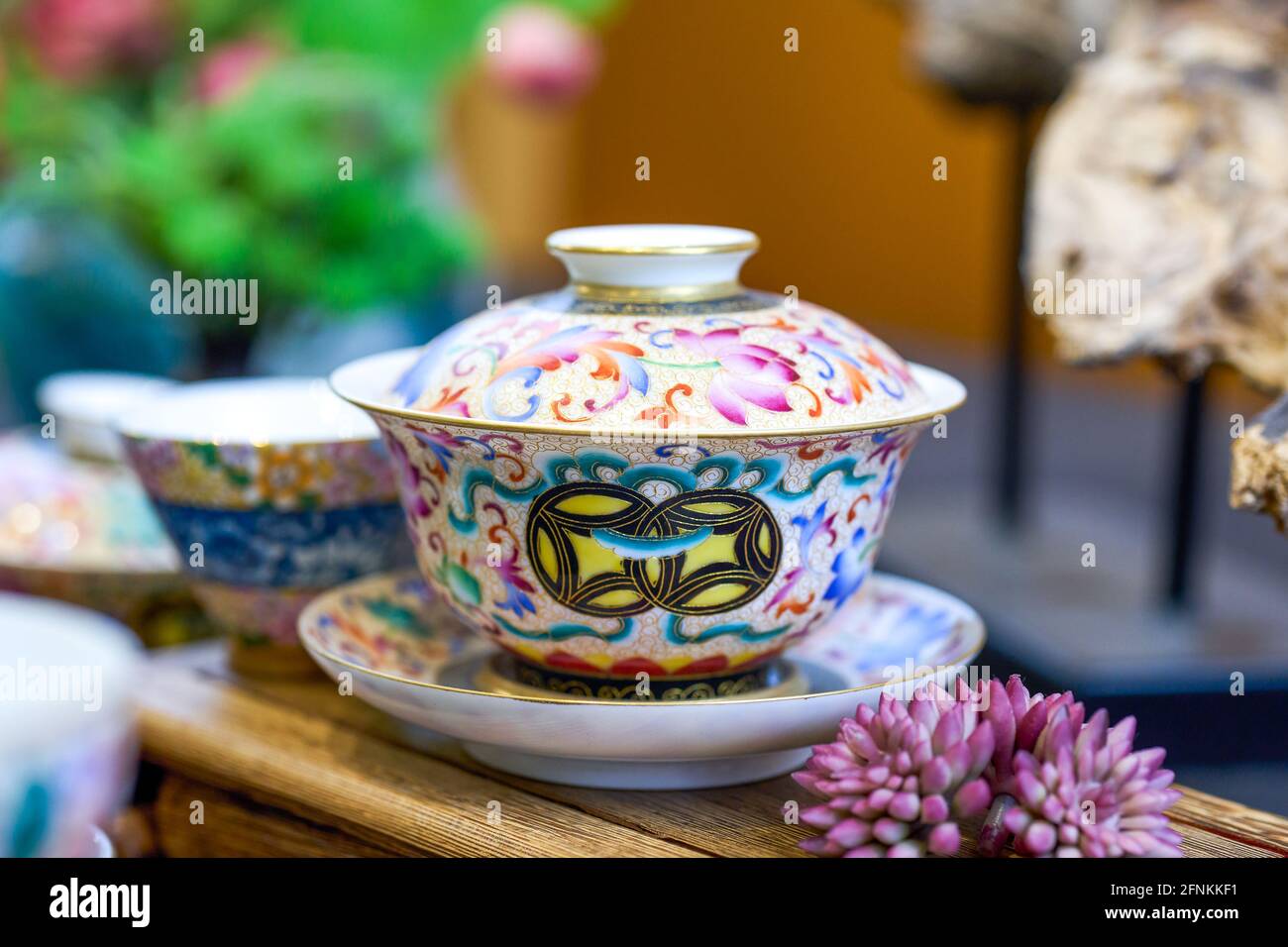 Chinese style painted teapots, cups and various tea sets Stock Photo Alamy