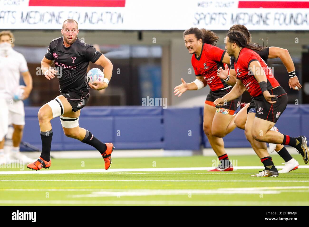 LA Giltinis Angus Cottrell breaks free during the Major League Rugby match between Utah Warriors vs LA Giltinis at Sofi Stadium, Saturday, May 15, 202 Stock Photo