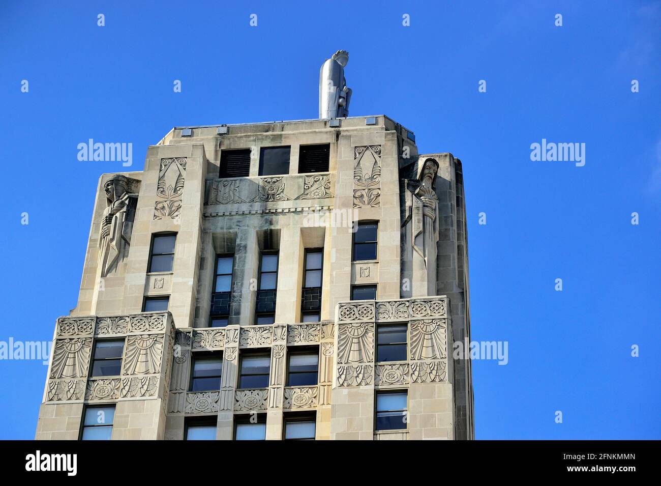 Chicago, Illinois, USA. Top of the Chicago Board of Trade Building at the head of LaSalle Street and Chicago's financial district. Stock Photo