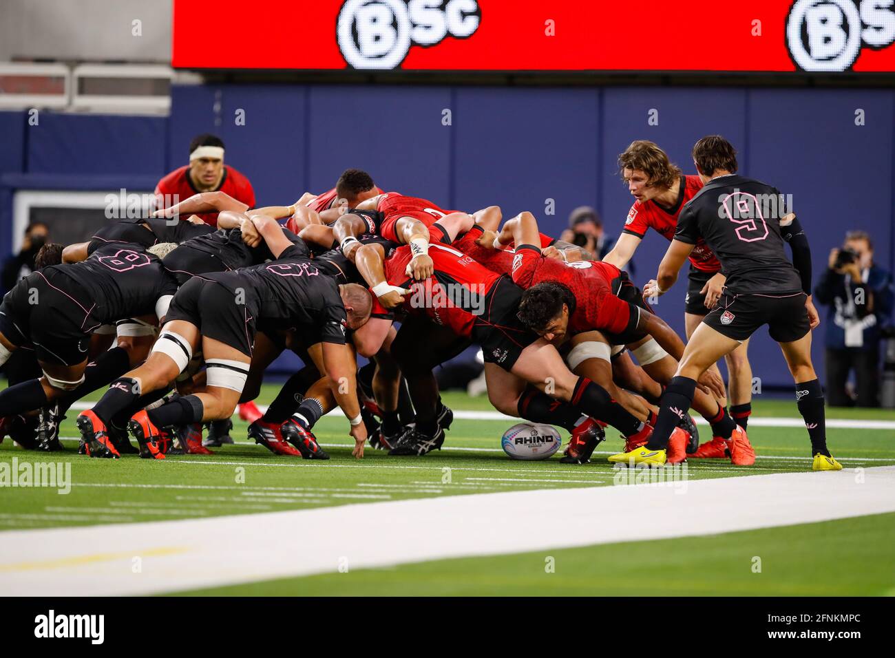 The teams hover of the ball during the Major League Rugby match between Utah Warriors vs LA Giltinis at Sofi Stadium, Saturday, May 15, 2021, in the I Stock Photo