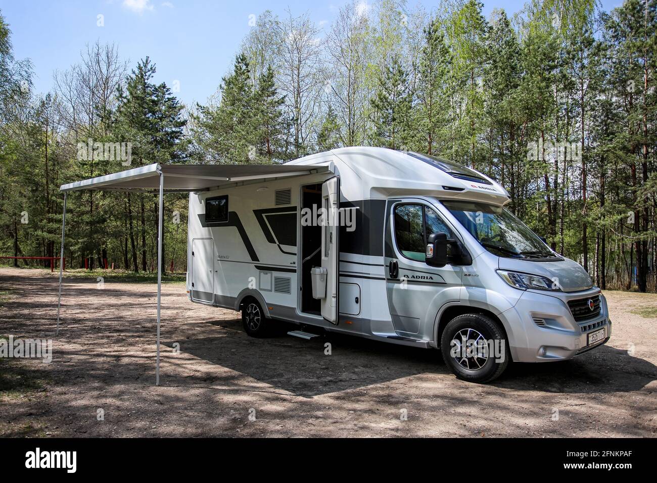 Belarus - 11.05.2021 - Camper. Mobile home on a highway. House on wheels. Stock Photo