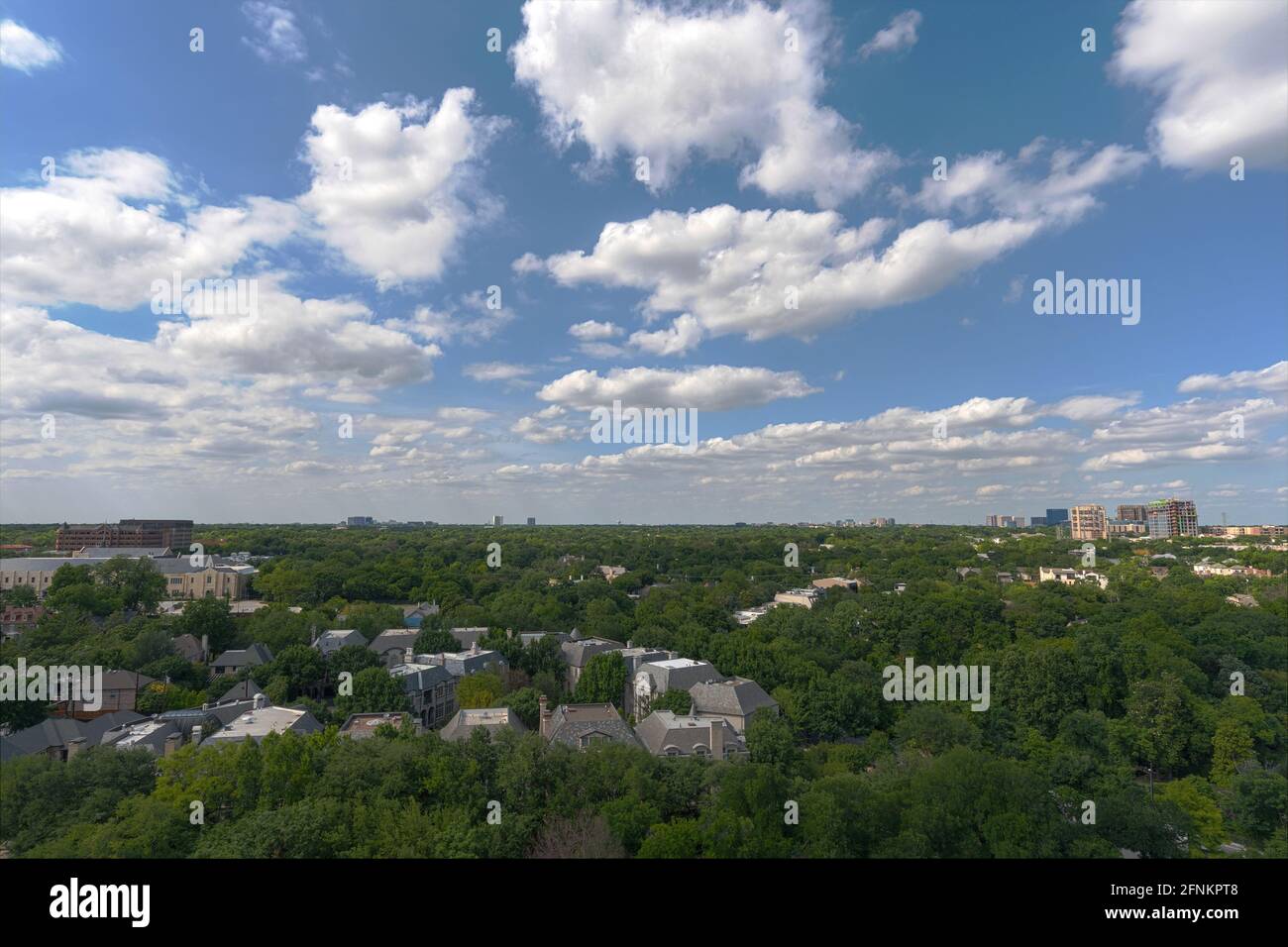 Overhead view of northwest, suburban Dallas, Texas from the balcony of a 17th floor condominium in Turtle Creek. Stock Photo