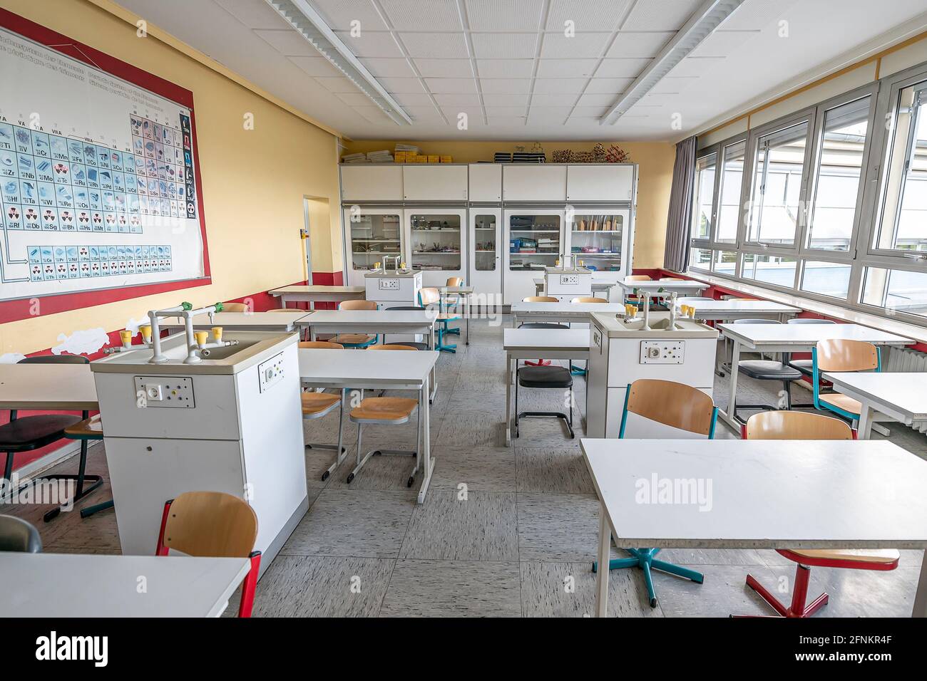 chemistry laboratories in science classroom interior of university college school empty Laboratory . Stock Photo