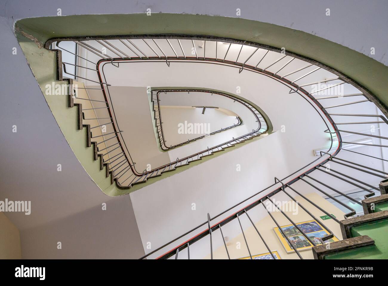 View of spiral staircase from the ground looking up architecture Stock